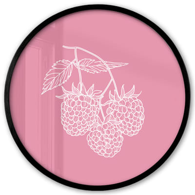 Poster in lijst Rond - Fotolijst 40x40 cm - Posters - Frambozen - Steel - Getekend - Roze - Ronde posterlijst zwart - Decoratie - Wanddecoratie woonkamer - Muurdecoratie slaapkamer