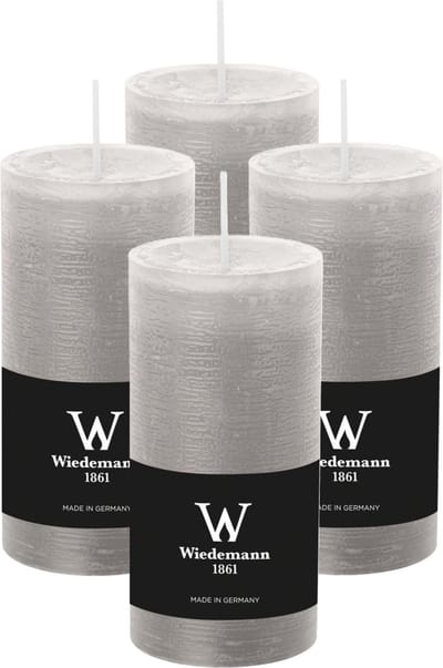 Wiedemann Cilinderkaars/stompkaars - 4x - rustieke kaars - lichtgrijs - 6 x 12 cm - 42 branduren