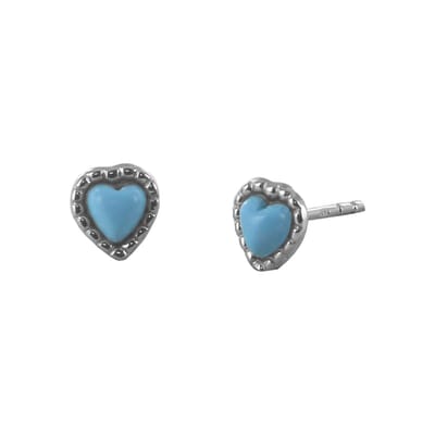 New Bling 9NB-0864 Zilveren Oorknopjes - Dames - Hartje - Turkoois - 6,5 x 6,2 mm - Rhodium - Zilver