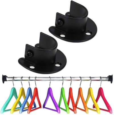 2 stuks - Gordijnroedehouder - Wandbeugel voor kledingroede - Douchegordijnroedehouder - Flensbeugel - Garderobekastaccessoire - Plafondgordijnroedehouder - Stevig en duurzaam - Zwart - Geschikt voor gordijnroedes met een diameter van 25 mm