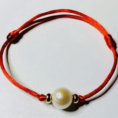 Satijnkoord armband met parel en 14kt beads