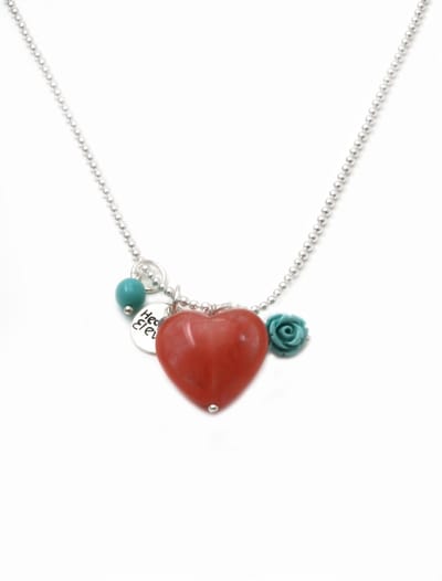 Heaven Eleven rvs ballchain - rood hart natuursteen