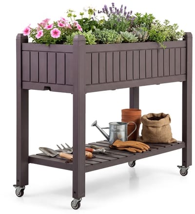 Kweektafel - Verhoogde Plantenbak met Opbergrek - Voor Tuin - Balkon - Plantenbak voor buitenkweken - Bruin