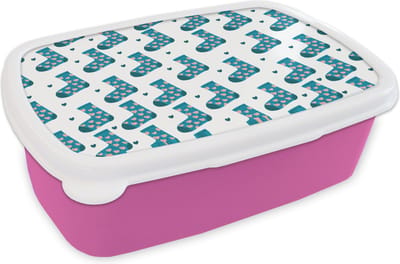 Broodtrommel Roze - Lunchbox - Brooddoos - Sokken - Patronen - Hartjes - 18x12x6 cm - Kinderen - Meisje
