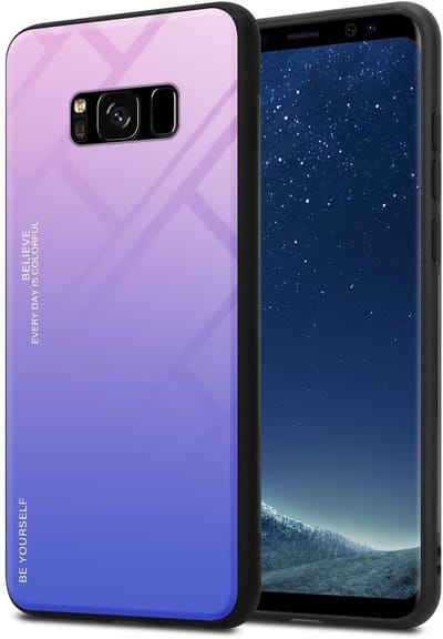 Cadorabo Hoesje geschikt voor Samsung Galaxy S8 in ROZE - BLAUW - Tweekleurige beschermhoes van TPU-silicone Case Cover en achterzijde van gehard glas