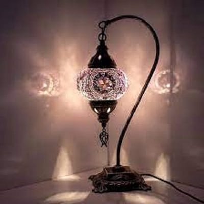 Turkse lamp mozaïek glas paars - tafellamp boogmodel - hoogte 42 cm - handgemaakt en uniek