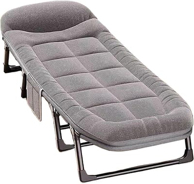 Vouwbed met Matras - Opklapbed Logeerbed - Kamperen en Logeren - Zes Posities Rugleuning - 200 x 62 cm - Grijs