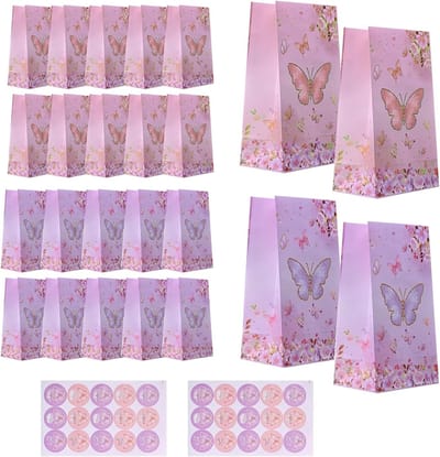 Papieren Cadeauzakken met Stickers - 24 Stuks - 13 x 8 x 22 cm - Ideaal voor Verjaardagen, Bruiloften en Feestjes