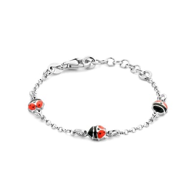 Armband Lieveheersbeestje zilver-emaille zwart-rood 11-13 cm.