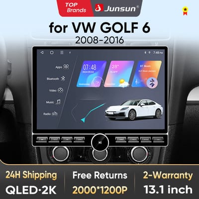 Junsun 13.1″ QLED Draadloze CarPlay Android Auto Autoradio Voor Volkswagen Golf 6 2008-2016 Intelligente Systemen DSP SWC RDS GPS FM