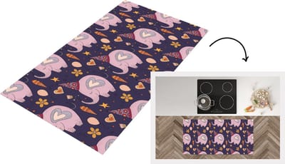 Keukenloper - Loper keuken - Verjaardag - Olifant - Bloemen - Patronen - 120x60 cm - Keukenloper vinyl