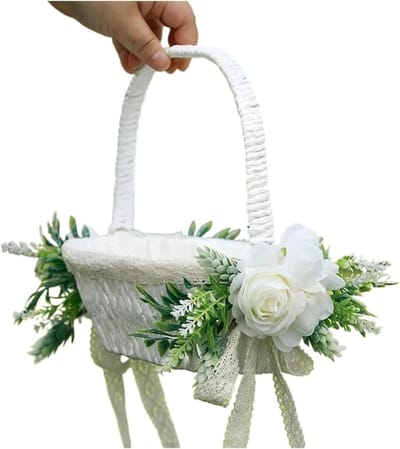 Bloemenmandjes Bruiloft - Decoratie Mandjes - Bloemen Strooien - Duurzaam Materiaal - 23x33.5 cm - Wit