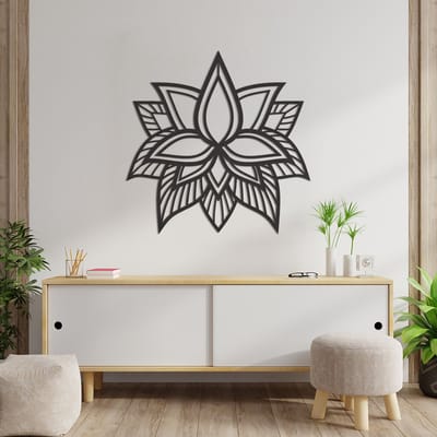 Wanddecoratie Lotus - Muurdecoratie Lotus - Muurdecoratie Lotusbloem - Wanddecoratie Lotusbloem - Muurdecoratie Woonkamer - Wanddecoratie Woonkamer - Wanddecoratie Industrieel - Wanddecoratie Bloemen - Home Decor - Wall Line Art - 59 x 59 cm