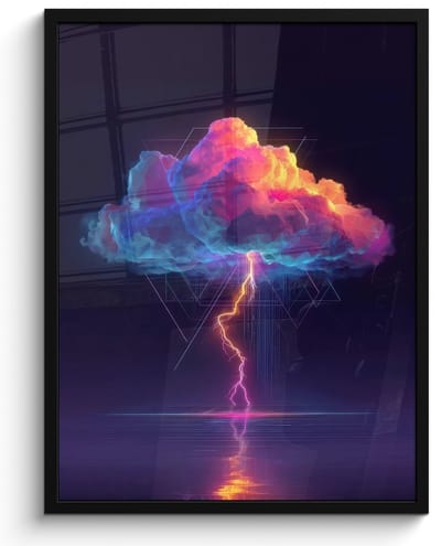 Poster in lijst - Fotolijst 60x80 cm - Posters - Donderwolk - Bliksemschicht - Licht - Blauw - Posterlijst zwart - Decoratie - Wanddecoratie woonkamer - Muurdecoratie slaapkamer