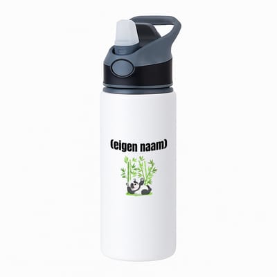 Hacebo® - liggende panda en bamboe met eigen naam waterfles met rietje zwart - Panda - panda liefhebbers - iemand die houdt van panda's - verjaardag - cadeau - kado - water fles - 650ML