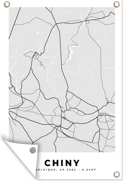 Muurdecoratie Stadskaart – Plattegrond – België – Zwart Wit – Chiny – Kaart - 120x180 cm - Tuinposter - Tuindoek
