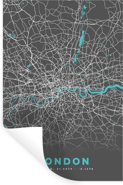 Muurstickers - Sticker Folie - Londen - Stadskaart - Blauw - Kaart - Plattegrond - 20x30 cm - Plakfolie - Muurstickers Kinderkamer - Zelfklevend Behang - Zelfklevend behangpapier - Stickerfolie