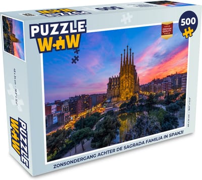 Puzzel Zonsondergang achter de Sagrada Familia in Spanje - Legpuzzel - Puzzel 500 stukjes