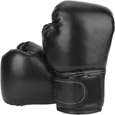 Eén Paar PU Leer Kinder Bokshandschoenen Kids Zandzak Stoten Sparring Trainingswanten(Zwart)