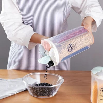 Keuken Verzegelde Opbergdoos Granen Dispenser Voedsel Opslagtank Roterende Droog Voedsel Cups Container Case Meel Graan Blikjes Organizer 4 grid-2000ml gray