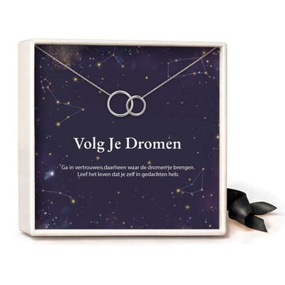 Pera Jewelry - 925 sterling zilveren Twee Ringen ketting - Volg - Collier - Ketting Dames - Ketting met Hanger