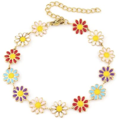 1 stuks Roestvrij Staal Emaille Damesarmband Kleurrijke Chrysant Armband goud