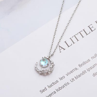 Anti-allergie Mode Kristal Maan Opaal Rond Bedel Ketting Voor Vrouwen Choker Collares Bruiloft Feest Sieraden dz275 zilver