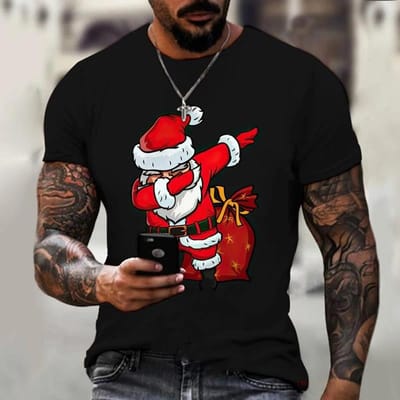 Kerstman Print T-shirt Voor Mannen Nieuwjaarsfeest Modekleding Kerst Harajuku Korte Mouw O-hals Tops Oversized T-shirts 6XL black