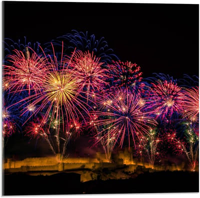 Acrylglas - Vuurwerk Sterren in de Nacht - 50x50cm Foto op Acrylglas (Wanddecoratie op Acrylglas)