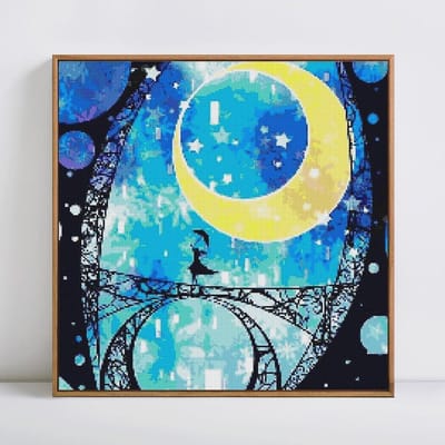 Peinture Diamant Scène de Nuit Pleine Lune Ronde Strass Image Broderie 30x30 blue