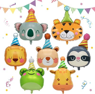 SnelShoppen - 7 Stuks XXL Dieren Hoofd Folie Ballonnen voor Verjaardagen, Jungle Safari Ballonnen, Helium Ballonnen voor Kinderen, Feestdecoratie voor