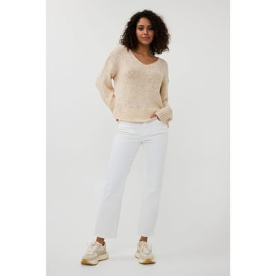 EsQualo Sweater V-neck Tape Yarn Sand Größe: XS/S | Pullover Outlet | Damen | Braun