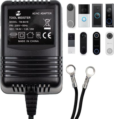 Tool Meister BA18 - 18V/1A AC/AC Adapter voor Smart Deurbel - 18VA (18W) Universele Beltransformator - Beltrafo - Transformator - Op Maat voor Google Nest, Eufy, Ring, Zedar, TP-Link, Arlo, Ezviz, Blink, Netatmo, Hombli - 5 Meter Kabel