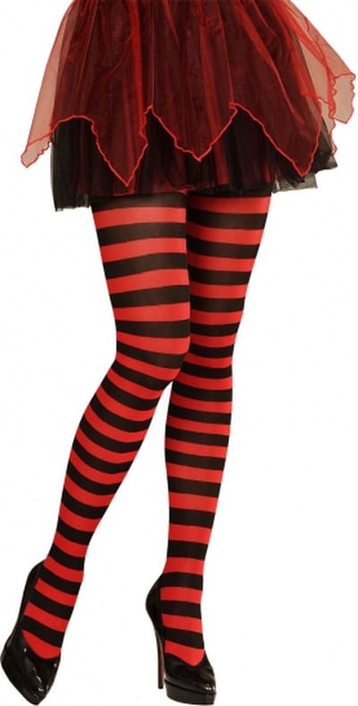 Carnaval verkleed panty - Gestreept/Strepen - rood/zwart - Dames - Heksen panty - 70 denier XL