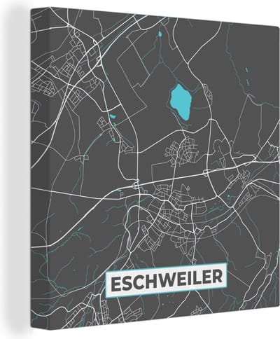 Canvas Schilderij Stadskaart – Eschweiler – Duitsland – Plattegrond – Kaart - 20x20 cm - Wanddecoratie