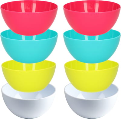 Plasticforte Kommetjes/schaaltjes - 8x stuks - dessert/ontbijt - kunststof - D14 cm - kleurenmix