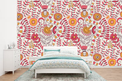 Behang - Fotobehang Bloemen - Design - Roze - Oranje - Breedte 320 cm x hoogte 240 cm