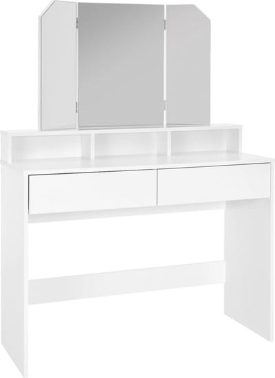 Kaptafel 100x40x140 cm in wit met 3-delige spiegel, 2 laden & kruk ML-Design