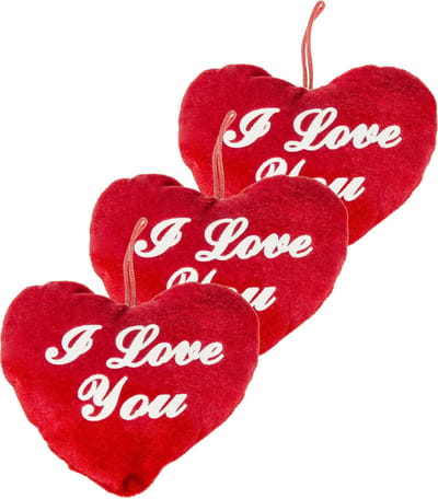 Duckiez Hart kussen - 3x stuks - rood - I Love You - 13 cm - pluche - Valentijn cadeau - hartjeskussen - moederdag cadeau - knuffelhart