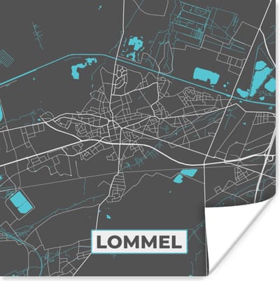 Poster Stadskaart – Grijs - Kaart – Lommel – België – Plattegrond - 100x100 cm XXL