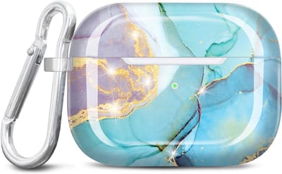 JIAXIUFEN Airpods Pro 2nd Generation Gold Glitter Marble Design Protective TPU Skin for Women Girls with Keychain Compatible with AirPods Pro 2019/Pro 2 Gen Case