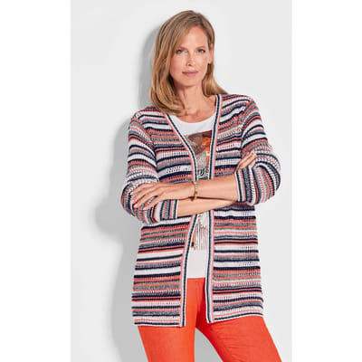 Tricot jasje in streeplook - gebroken wit / perzik / gedess. - Gr. 38 van Goldner Fashion