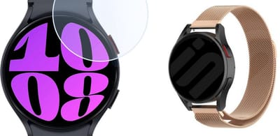 Strap-it Milanese band (Roze goud) + Screenprotector (Glas) - Geschikt voor Samsung Galaxy Watch 6 40mm - RVS stalen band met magneetsluiting - Magnetisch bandje - Schermbeschermer