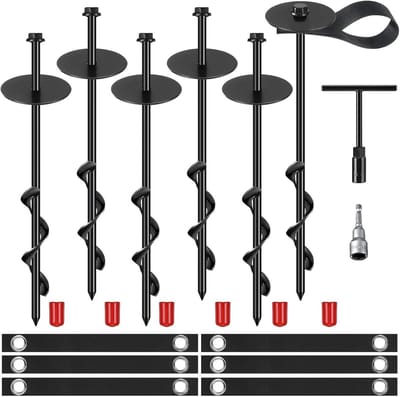Set van 6 Grondankers met Spanbanden - 30 cm - Voor Trampoline, Schommel, Tent en Paviljoen