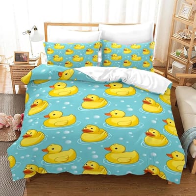 Ensemble de Literie Canard Jaune Impression 3D Garçons Filles Taille Twin Queen King Housse de Couette Taie d'Oreiller Lit Garçons Adulte Textile de Maison 70x133cm 2pcs