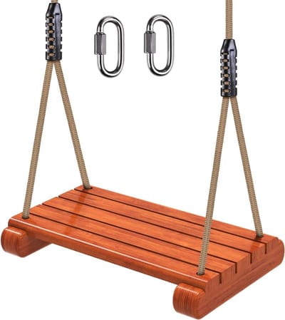 Houten Schommelstoel voor Kinderen met Carabiner Haken, Verstelbare Touwen en Capaciteit tot 226 kg, Ideaal voor Speeltuinen en Buitenactiviteiten