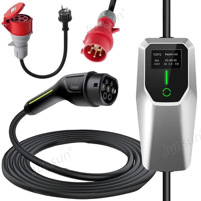 Hexinex Draagbare 11kW 16A 4M 3-Fase EV Laadkabel - Type 2 Laadpaal ,LCD Scherm, Schakelbare stroom, 1* Adapter - IEC62196-2 & IP67