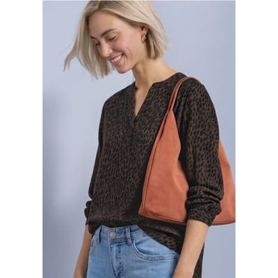 Blouse met lange mouwen, split in de hals en print
