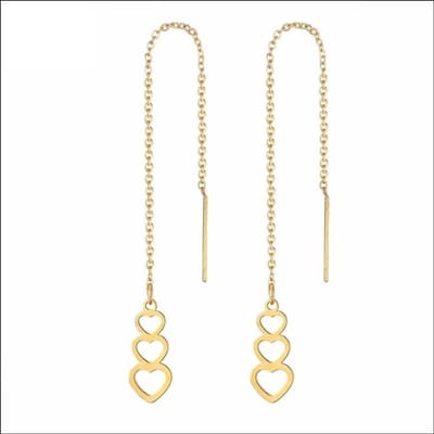 Aramat Jewels | Oorhangers | RVS Doortrek Oorbellen Goudkleur 3 Hartjes Kettinkje - Romantische Hangers | Goudkleurig | | | | Volwassenen | Verkleurd niet