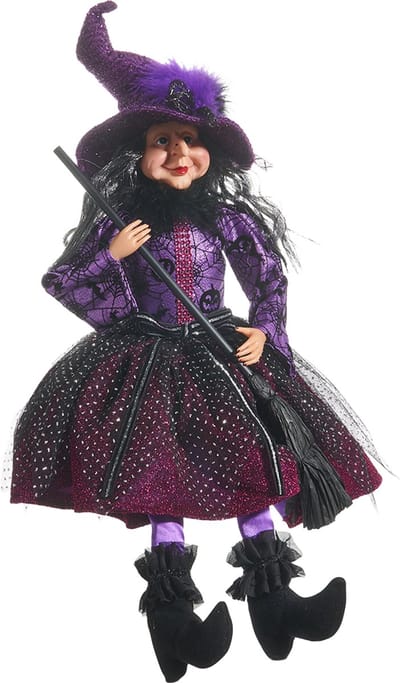 Viv! Christmas Halloween Decoratie Beeld - Heks in Paarse Feestjurk - 56 cm